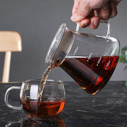 Borosilicate Glass Coffee Server Pot For Pour Over Coffee Maker Square Handle 600 ML, Clear