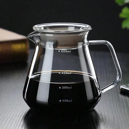 Borosilicate Glass Coffee Server Pot For Pour Over Coffee Maker Square Handle 600 ML, Clear