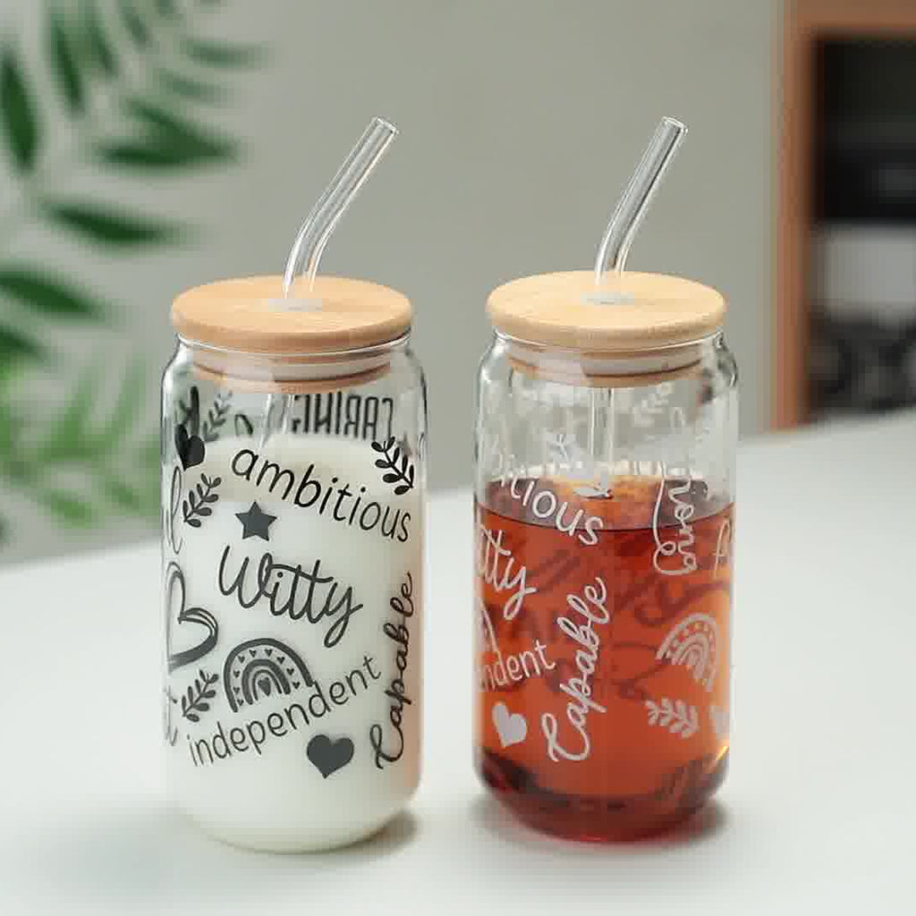 Positive Quote Borosilicate Sipper Glass Set 550ML – Set of 2