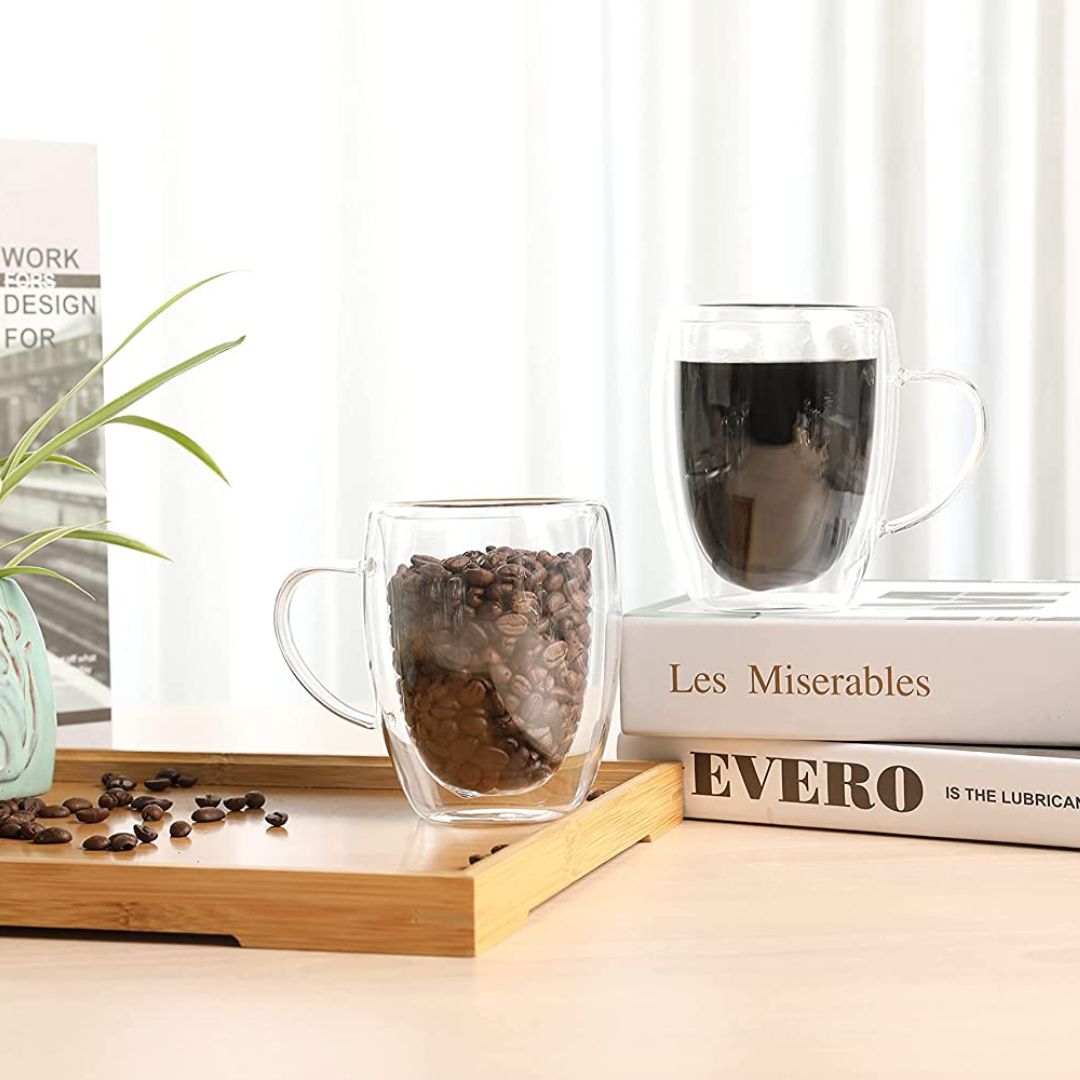 Double Wall Borosilicate Glass Mugs 350 ML (Set of 2)