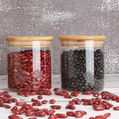 Round Glass Storage Jars with AirTight Bamboo Lids, Set of 2