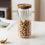 Stripe Glass Food Storage Jars with Acacia Wood Airtight Lid – Set of 2