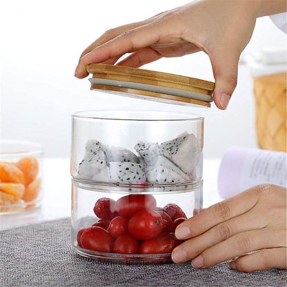 3 Layer Glass Food Storage Jar with Airtight Bamboo Lid 500 ML