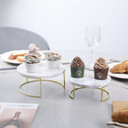 Natural Round White Marble Trinket Tray Stand Set Of 2 Pcs
