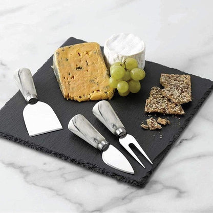 Natural Stone Rock Slate Plates Black Gourmet Serving Platter, 4Pcs Pack 20x20cm