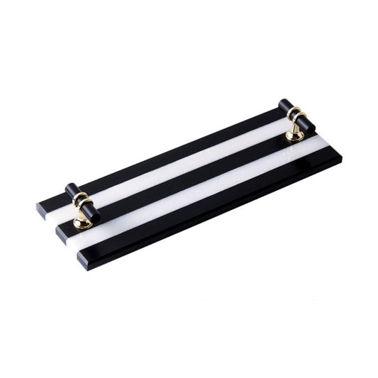 Black and White Stripe Natural Marble Tray with Black and Gold Handle