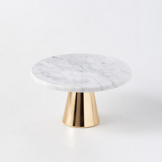 Natural Round White Marble Cake Stand With Gold Base
