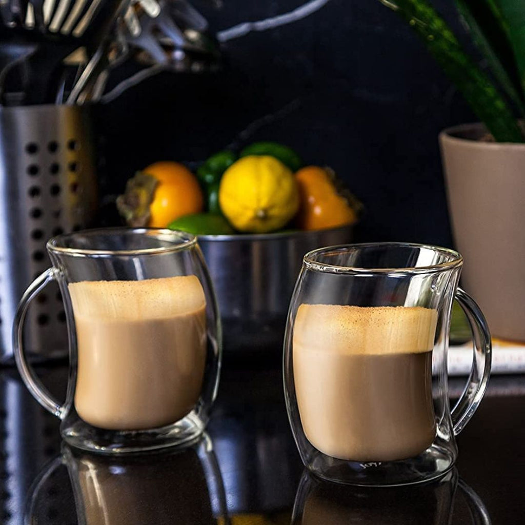 Double Wall Wave Design Glass Mug 250ML – Set of 2