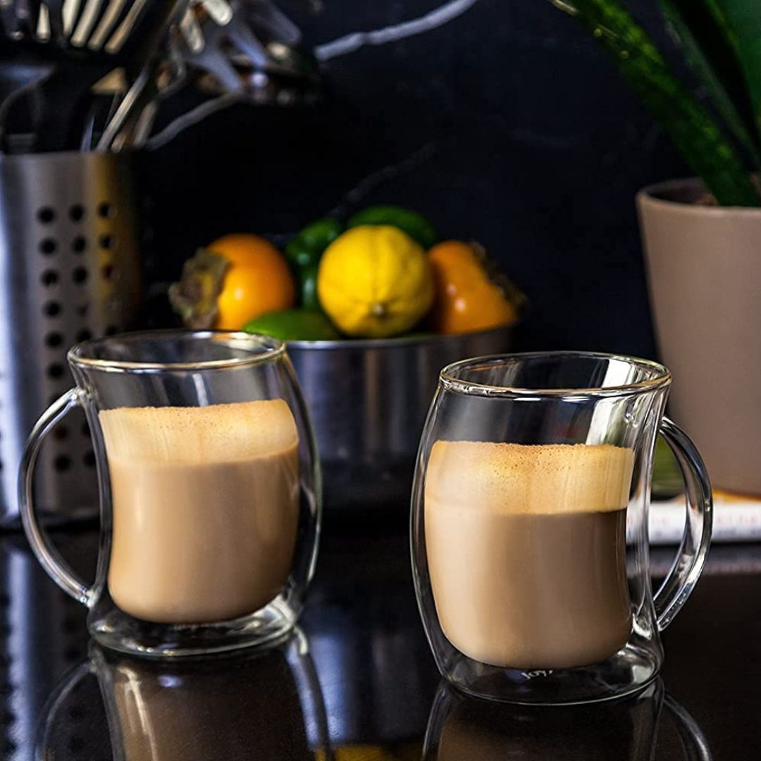 Double Wall Wave Design Glass Mug 250ML – Set of 2