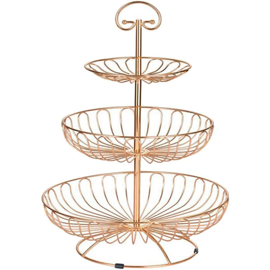 3 Tier Iron Wire Cupcake and Fruit Basket - Rose Gold, Storage