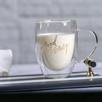 Double Wall Good Morning Printed Glass Mugs 350 ML (Set of 2)