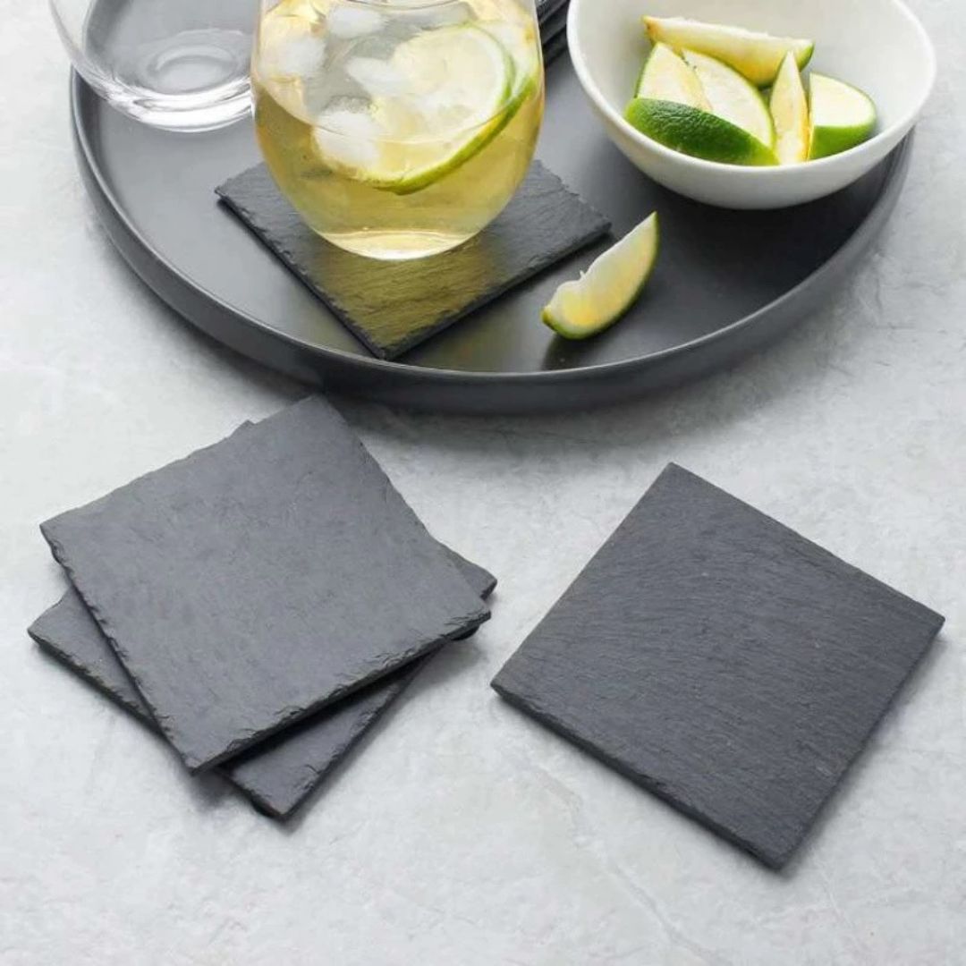 Natural Slate Square Coasters – Set of 6, 10x10cm