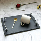 Natural Slate Serving Tray with Grey Arborization Handle – 30x20cm