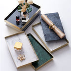 Black Natural Marble vanity Trinket Tray with Gold Detachable Base
