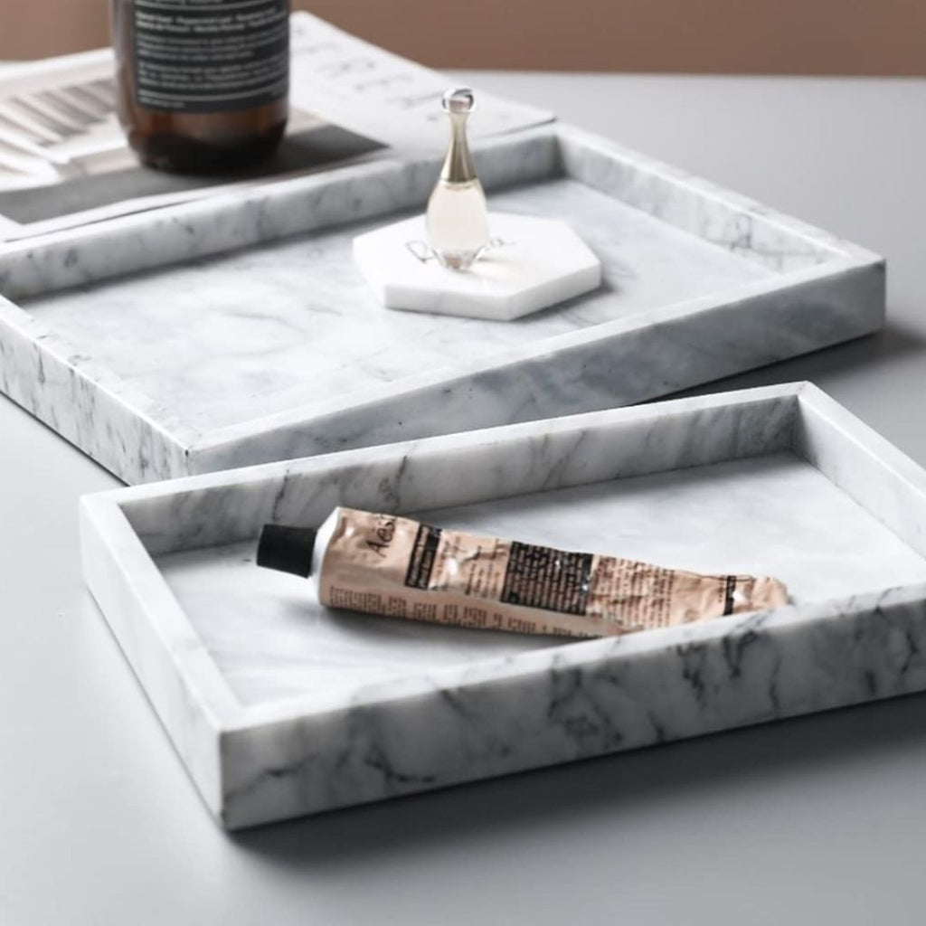 Rectangular Natural White Marble Stone Decorative Trinket Vanity Tray