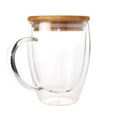 Double Wall Glass Coffee Mug with Bamboo Lid 350 ML
