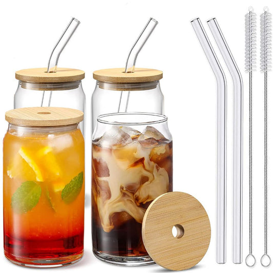 Borosilicate Glass Mason Jar With Bamboo Lid Set Of 4 (550 ML)