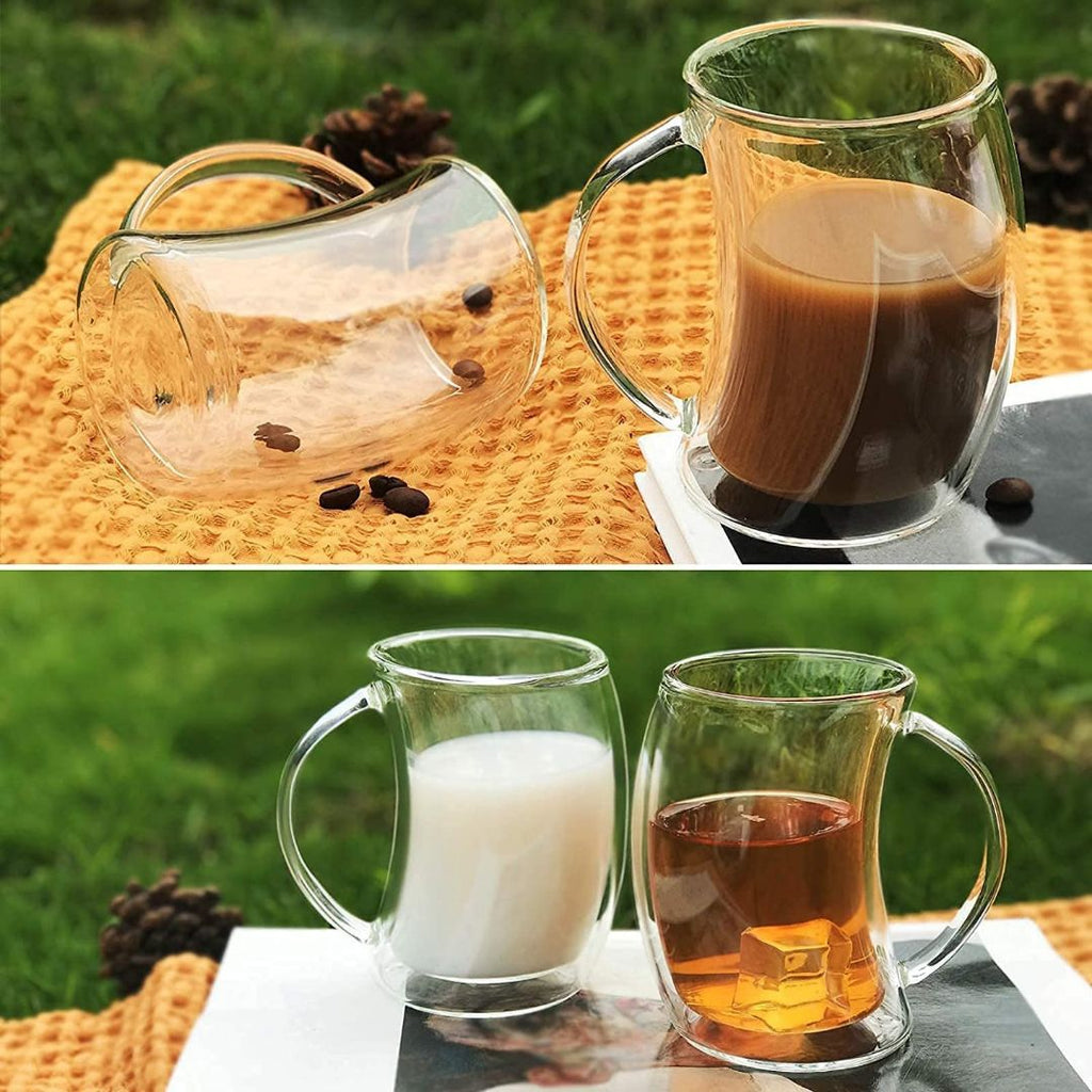 Double Wall Wave Design Glass Mug 250ML – Set of 2