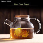 Glass Teapot 1000ML with Bamboo Lid and Removable Infuser, Perfect for Loose Leaf and Blooming Tea