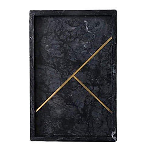 Black Marble Rectangular Tray with Gold Rib Pattern