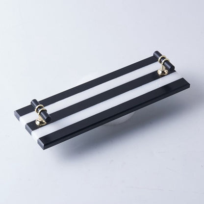 Black and White Stripe Natural Marble Tray with Black and Gold Handle