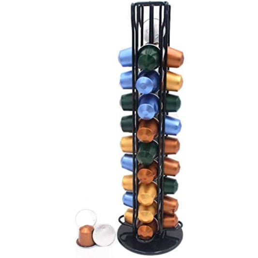 Coffee Capsule Holder Black, 360 Degree Rotating Coffee Pod Holder Tower Rack Stand for 40 Nespresso Coffee Capsules