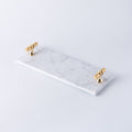 Rectangular Natural Marble Tray with Gold T Shaped Handles- White