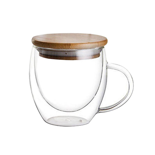 Double Wall Glass Coffee Mug with Bamboo Lid 250 ML