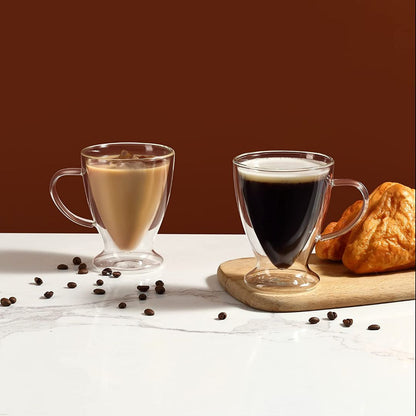 Double Wall Irish Glass Coffee Mugs 300 ML (Set of 2)