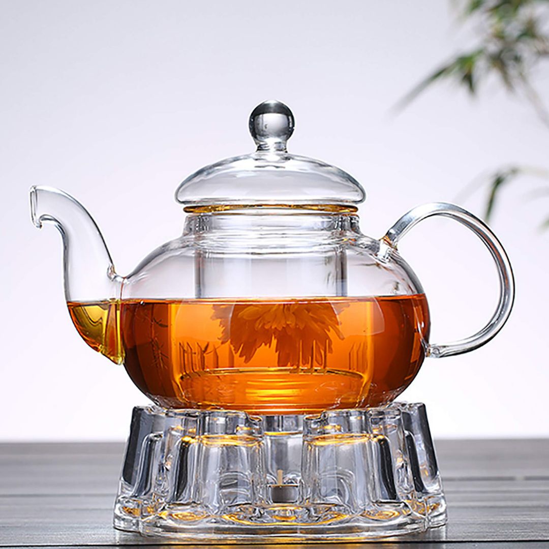 Glass Tea Set - Borosilicate Glass Teapot With Heart Shape Tea Warmer
