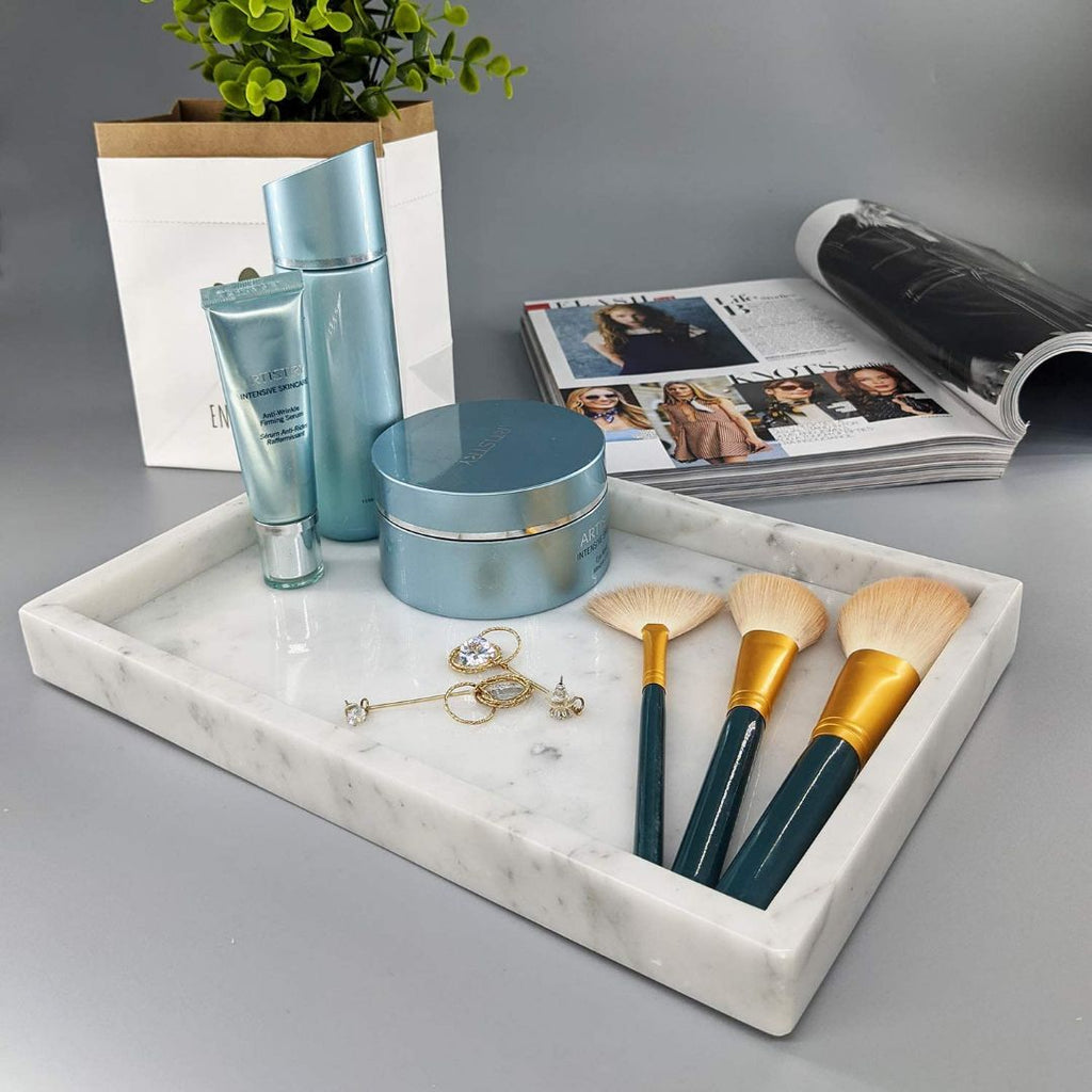 Rectangular Natural White Marble Stone Decorative Trinket Vanity Tray