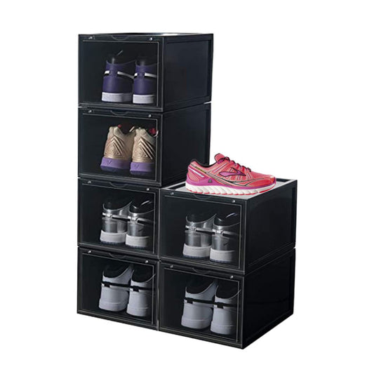 Shoe Storage Box, Drop Front Open storage Organizer Boxes - 6 Box Set