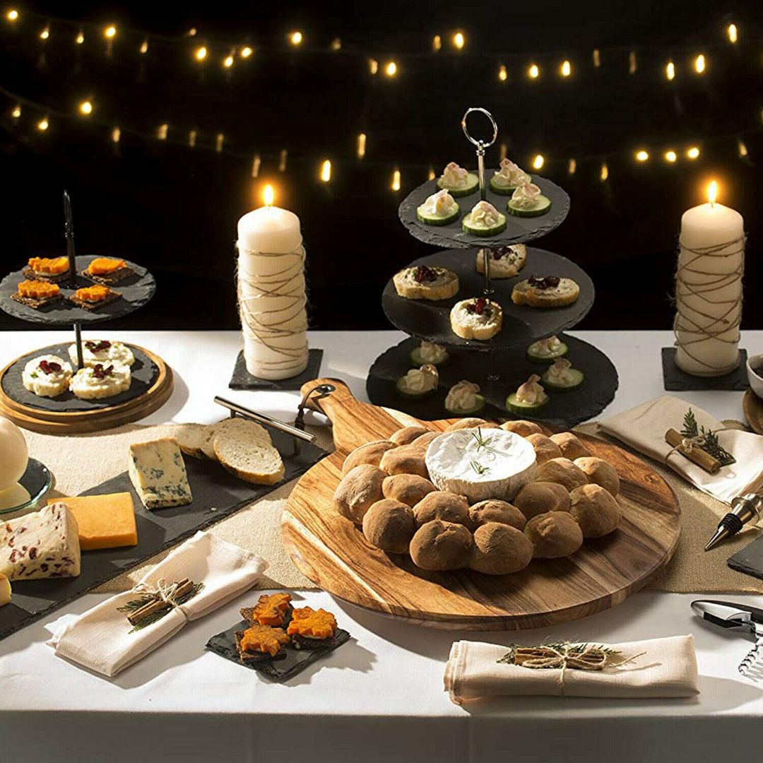 3-Tier Natural Slate Cake Stand with Chrome Loop