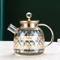 Heat Resistant Diamond Pattern Glass Teapot 1200 ML With Stainless Steel Strainer Lid And Infuser