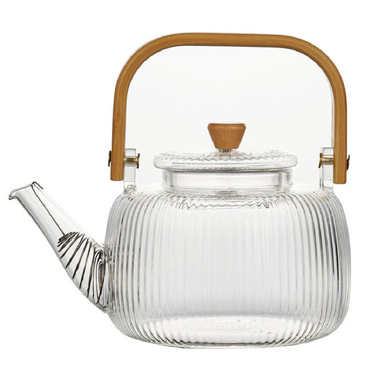 Stripe Glass Teapot With Infuser And Bamboo Handle, 1000 ML