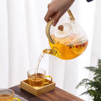 Stripe Glass Teapot with Infuser & Bamboo Handle – 1000ml