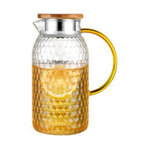 Hammered Pattern Water Pitcher 1800 ML With Bamboo Lid And Stainless Steel Strainer Heat Resistant Glass