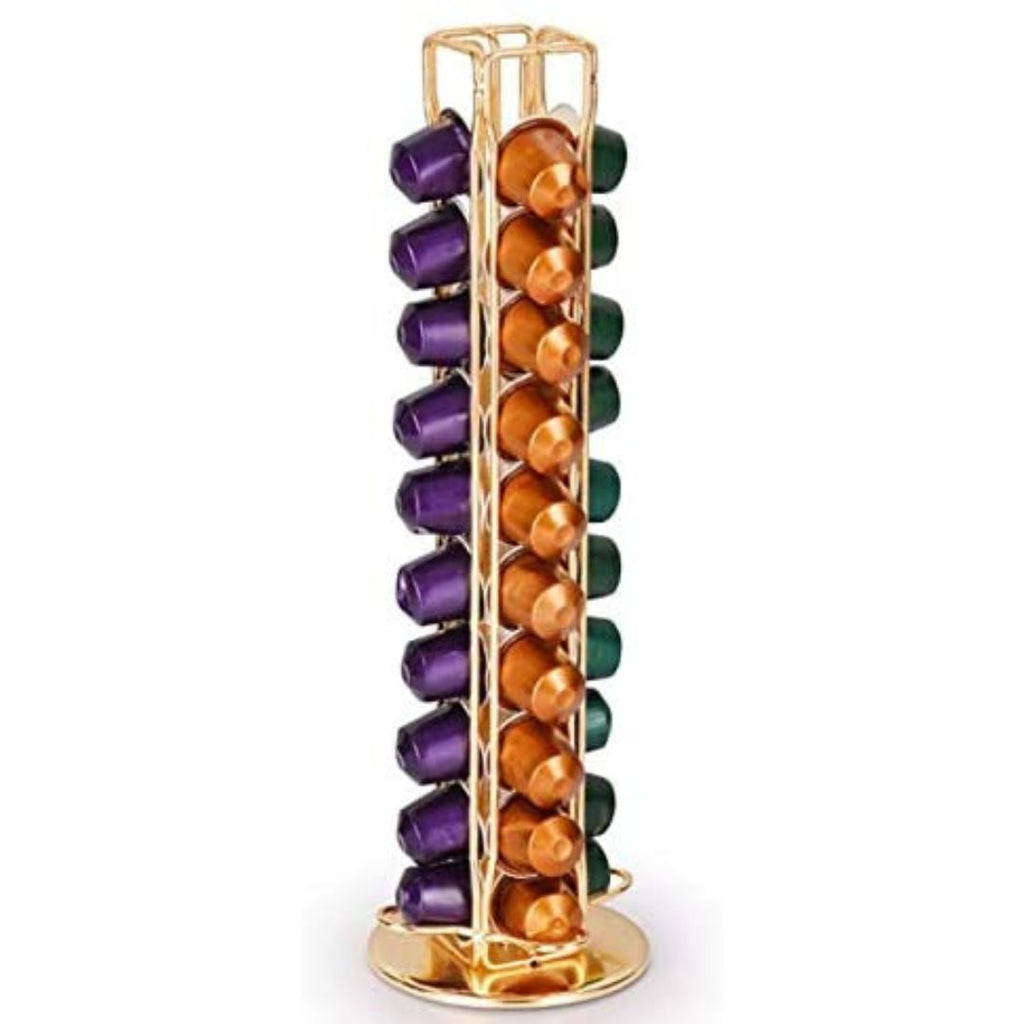 Cà Phê Viên Giá Đỡ Xoay 360 Độ Cà Phê Pod Giá Đỡ Tháp Giá Đỡ Cho 40 Viên Cà Phê Nespresso Vàng