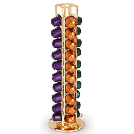 Coffee Capsule Holder Gold, 360 Degree Rotating Coffee Pod Holder Tower Rack Stand for 40 Nespresso Coffee Capsules