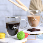 Romantic Borosilicate Double Wall Glass Mugs with Handle, 350ml - Love Print Design, Set of 2 - Perfect for Valentine's Day Gifting, Couples, Anniversaries & Special Occasions