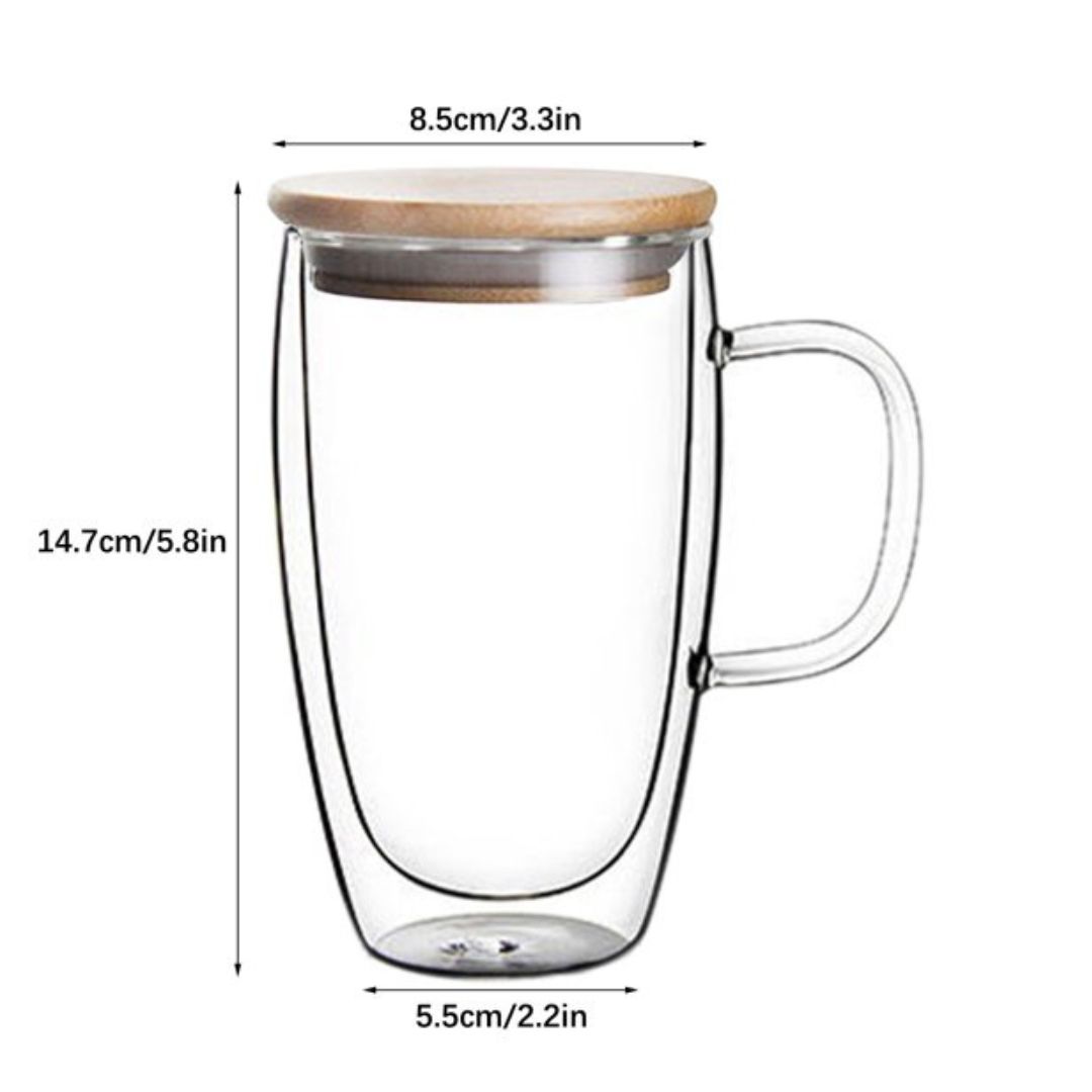 Double Wall Glass Coffee Mug with Bamboo Lid 450 ML