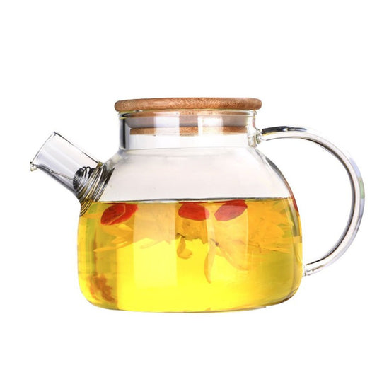 Glass Teapot 1000ML with Bamboo Lid and Removable Infuser, Perfect for Loose Leaf and Blooming Tea