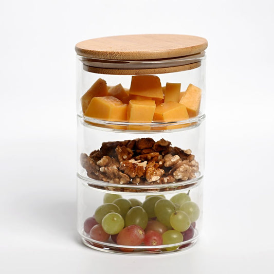 3 Layer Glass Food Storage Jar with Airtight Bamboo Lid 500 ML
