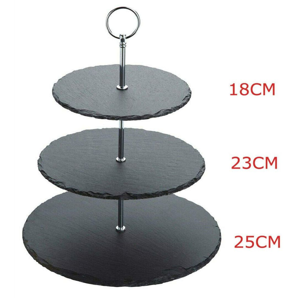3-Tier Natural Slate Cake Stand with Chrome Loop