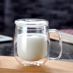 Double Wall Insulated Glass Mug With Glass Lid 350 ML (Set of 2)