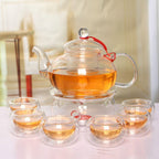 Heat Resistant Glass Teapot 600ML With Tea warmer and 50 ML Double Wall Cups Set Of 6