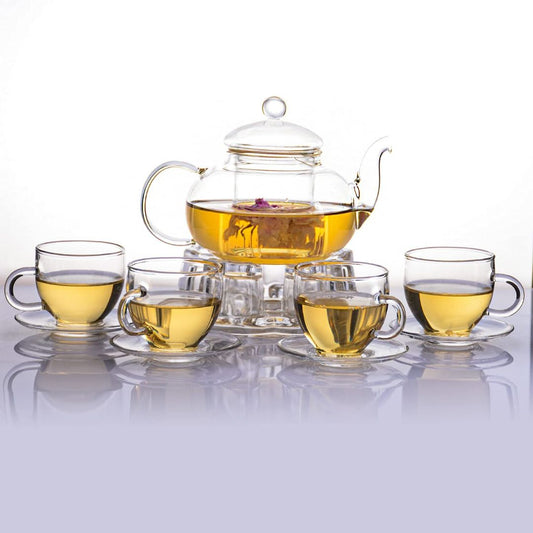 Glass Tea Set - Borosilicate Glass Teapot With Heart Shape Tea Warmer