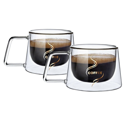 Double Wall Insulated Coffee Printed Mugs 200 ML (Set of 2)