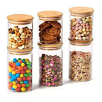 Round Glass Food Storage Jars with Airtight Bamboo Lid – Set of 6