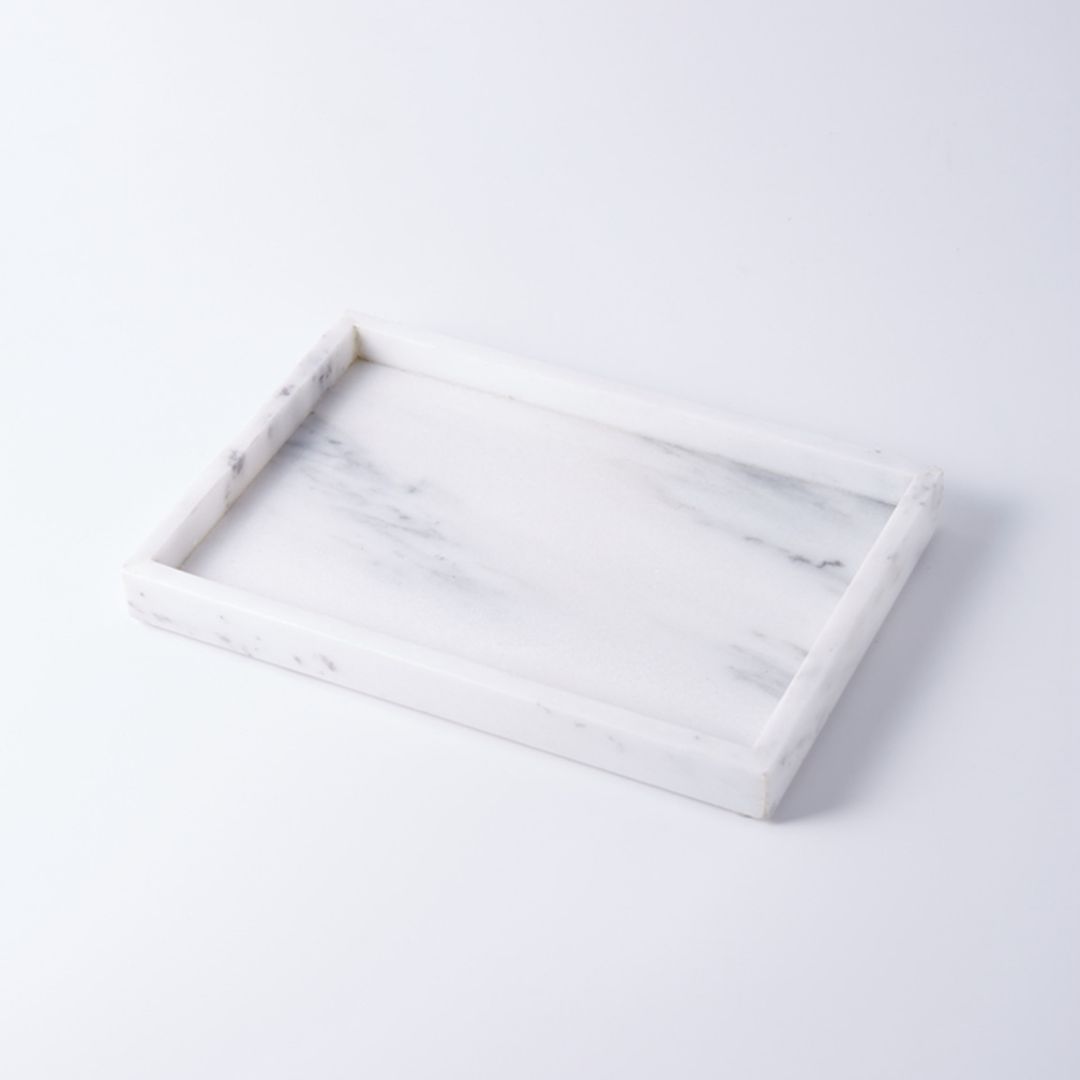 Rectangular Natural White Marble Stone Decorative Trinket Vanity Tray